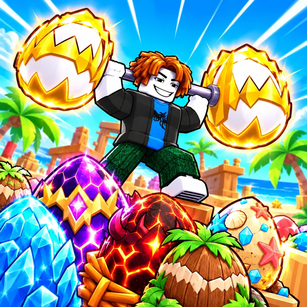 Lift for Eggs: a player lifts two golden eggs above a pile of rare eggs